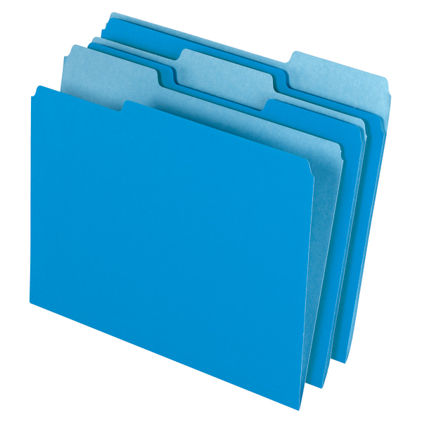 office depot brand 2-tone file folders  1/3 cut  letter size box of 100 - blue