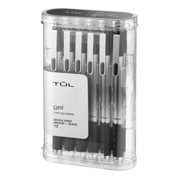 TUL GL Series Retractable Gel Pens, Needle Point, 0.7 mm, Silver Barrel, Black Ink, Pack Of 12 Pens - OM05329 - Office Supplies Jot down notes or work on creative pieces with the sku OM05329