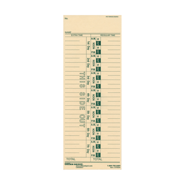 OfficeMax 1-Sided Weekly Time Cards With Numbered Days, 3 3/8 x 9, Pack Of 200