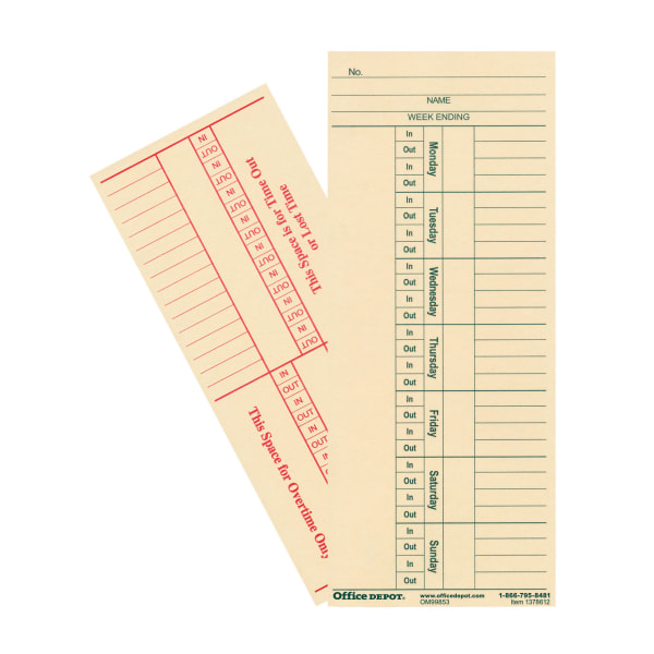 OfficeMax 2- Sided Weekly Time Cards, 3 3/8 x 8 1/4, Pack Of 400
