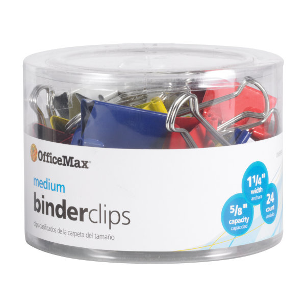 OfficeMax Brand Binder Clips, Medium, Assorted Colors, Pack Of 24