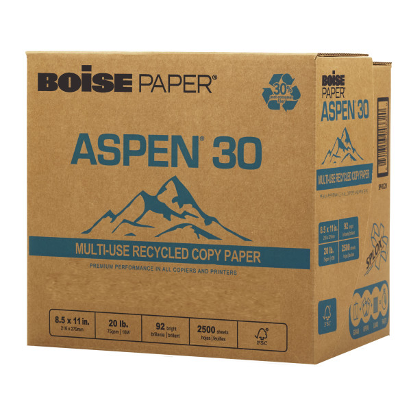 Boise&reg; ASPEN&reg; 30 SPLOX&reg; Paper, Speed-Loading Reamless Paper, Letter Size (8 1/2&quot; x 11&quot;), 20 Lb, FSC&reg; Certified, Ream Of 2,500 Sheets CASSPRC20