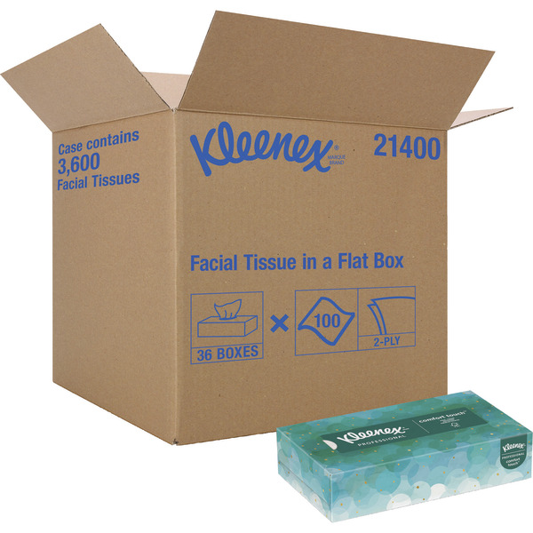 Kleenex 2-Ply Facial Tissue Flat Box, 100 tissue Count, 36/Carton