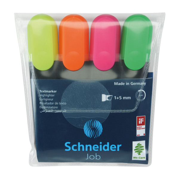 UPC 004675015000 product image for Schneider� Job Chisel Tip Highlighters, Assorted Colors, Pack Of 4 | upcitemdb.com