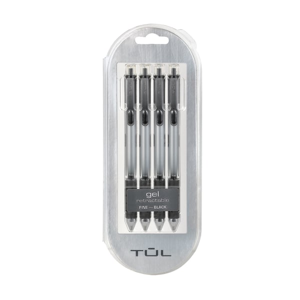TUL GL Series Retractable Gel Pens, Fine Point, 0.5mm, Silver Barrel, Black Ink, Pack Of 4 Pens