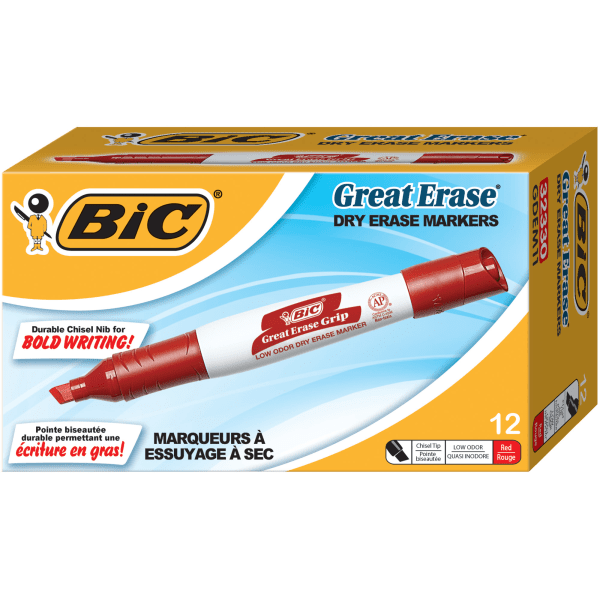 UPC 070330323308 product image for BIC® Great Erase® Grip Dry-Erase Markers, Chisel Point, Red Ink, Pack Of 12 | upcitemdb.com