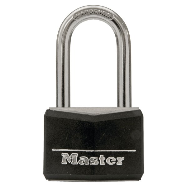 Master Lock Long Shackle Steel Padlock, 1 9/16"", Black -  141DLF