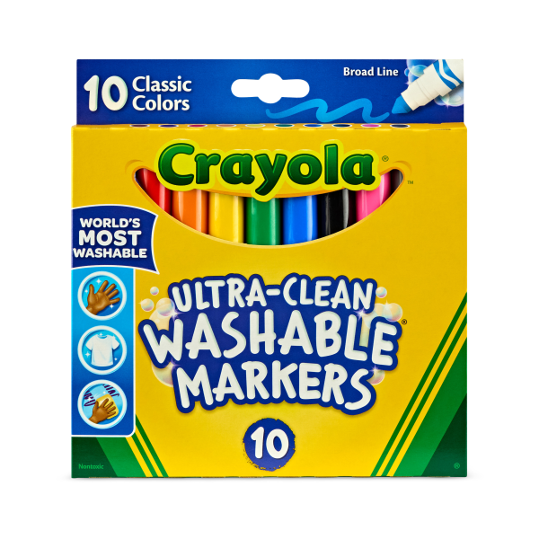 Ultra-Clean Washable Markers, Broad Tip, Assorted Classic Colors, Box Of 10