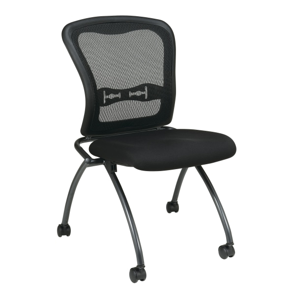 Office Star Folding Chair With Casters, Deluxe With Mesh Back, Coal/Titanium, Set Of 2