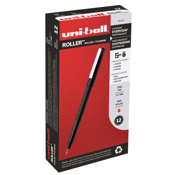 UPC 070530601022 product image for uni-ball® Rollerball™ Pens, Fine Point, 0.7 mm, 80% Recycled, Black Barrel, Red  | upcitemdb.com
