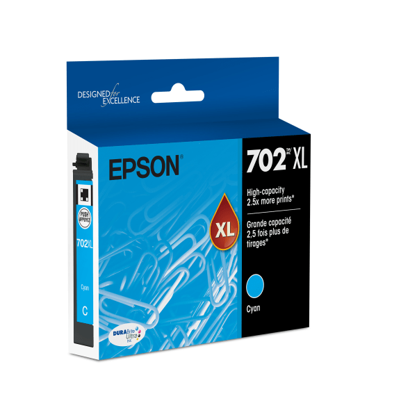 Epson® 702XL DuraBrite® Cyan Ultra-High-Yield Ink Cartridge, T702XL220-S