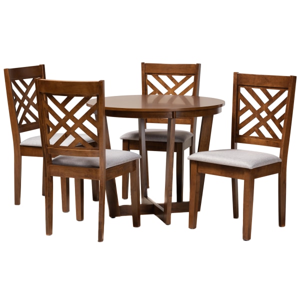 Baxton Studio Alena Dining Set, 29-15/16""H x 35-7/16""W x 35-7/16""D, Gray/Walnut -  2721-9881-10897