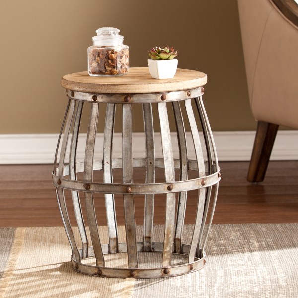 SEI Furniture Mencino Accent Table, Round, Antique Silver/Weathered Fir -  OC2281