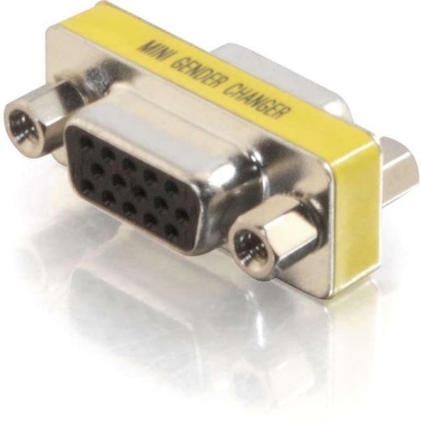 C2G HD15 VGA F/F Mini Gender Changer (Coupler) - 1 x HD-15 Female - 1 x DB-15 Female - Silver, Yellow -  18962