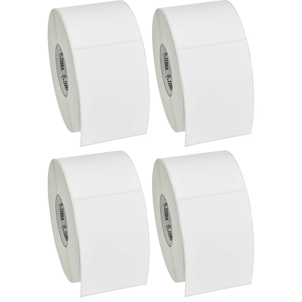 Zebra Thermal Transfer Label Paper, F58790, Rectangle, 4" x 6", White, 1,000 Labels Per Roll, Pack Of 4 Rolls