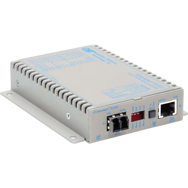 Omnitron iConverter T1/E1 Fiber Media Converter RJ48 LC Multimode 5km - 1x T1/E1; 1x LC Multimode; Wall-Mount Standalone; Univ. AC Powered - 8706-0-E