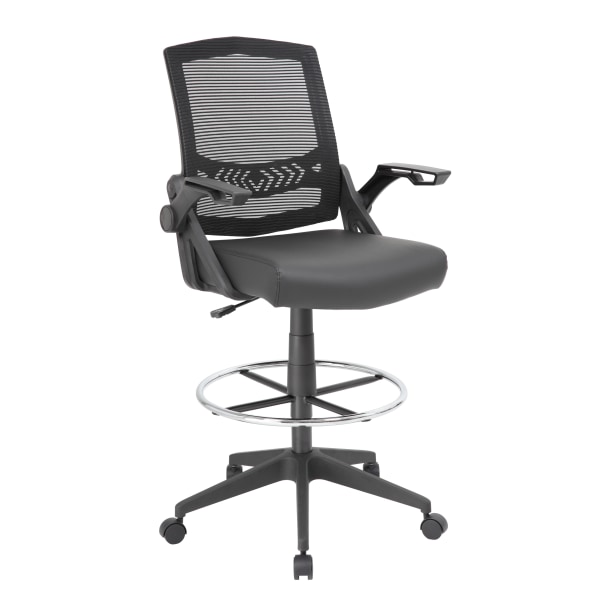 Flip Arm Drafting Stool With Mesh Back, Black