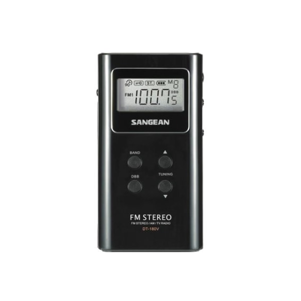 Sangean DT180BLK Portable Pocket AM/FM Digital Clock Radio, 3-11/16""H x 3/4""W x 1-15/16""D, Black -  DT-180B