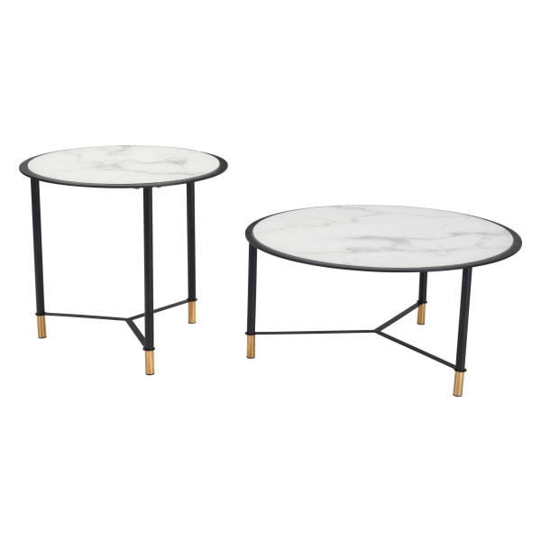 Zuo Modern Davis Tempered Glass And Steel Round Coffee Table Set, 21-15/16""H x 31-1/2""W x 31-1/2""D, White/Black -  101704