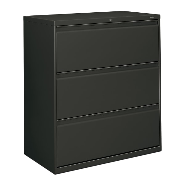 HON® 800 36"W x 19-1/4"D Lateral 3-Drawer File Cabinet With Lock, Charcoal