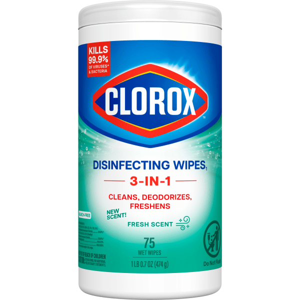 Clorox Disinfecting Wipes BleachFree Cleaning Wipes  Wipe  Fresh Scent  75  Canister  450  Carton  White