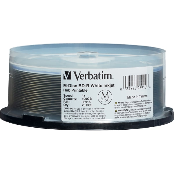 Verbatim Bluray Recordable Media  BDR  4x  100 GB  25 Pack Spindle  25pk Spindle