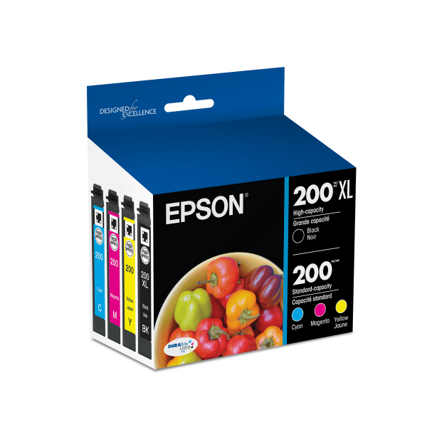 Epson® 200XL Black/200 DuraBrite® Cyan; Magenta; Yellow High-Yield/Standard Yield Ink Cartridges, Pack Of 4, T200XL-BCS