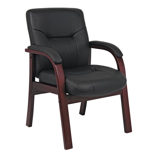 Photos - Computer Chair BOSS Office Products LeatherPlus™ Bonded Leather Mid-Back Guest Chair, Black/Mahogany 