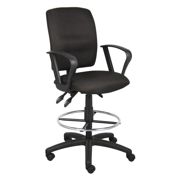 Fabric Drafting Stool With Loop Armrests, Black/Chrome