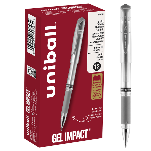 uni-ball 207 Impact Gel Pen, Bold Point, 1.0 mm, Clear Barrel, Silver Ink
