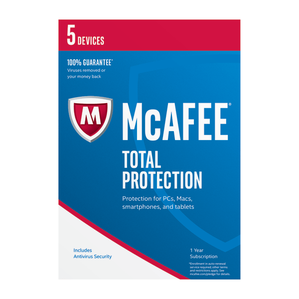 McAfee® Total Protection, For PC/Mac®, iOS And Android, 5 Devices, 1-Year Subscription, eCard