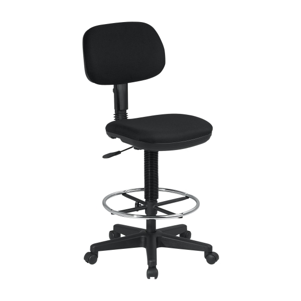 Sculptured Seat and Back Drafting Chair with Adjustable Foot ring. Pneumatic Height Adjustment 23 to 33 overall. Heavy Duty Nylon Base with Dual Whe