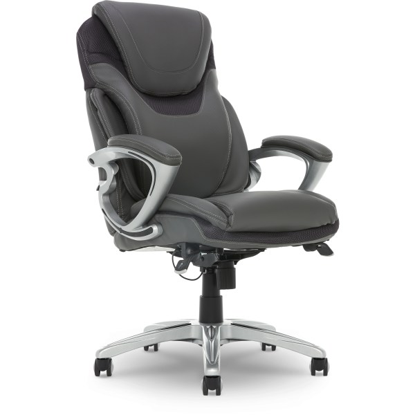 AIR Health and Wellness Executive Chair Gray Leather - Serta: Lumbar Support, Fixed Height