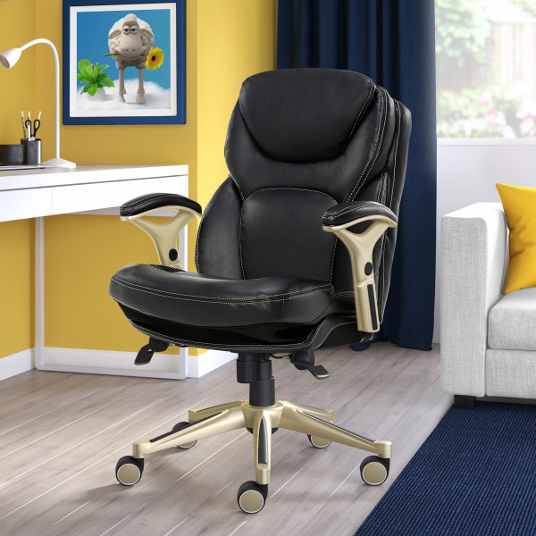 Serta® Back in Motion™ Health And Wellness Ergonomic Bonded Leather Mid-Back Office Chair, Black/Silver -  44186