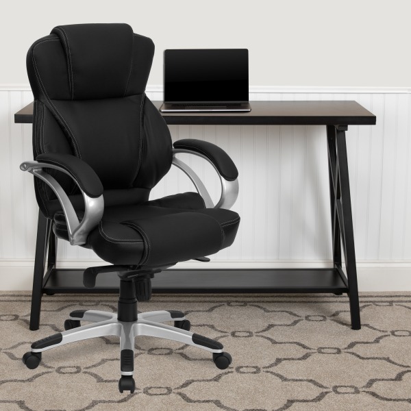 Photos - Other Furniture Flash Furniture Contemporary LeatherSoft� Faux Leather High-Back Swivel Chair, Black/Silver H-9626L-2-GG 