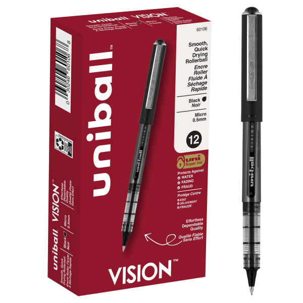UPC 070530601060 product image for uni-ball® Vision™ Rollerball Pens, Micro Point, 0.5 mm, Black Barrel, Black Ink, | upcitemdb.com