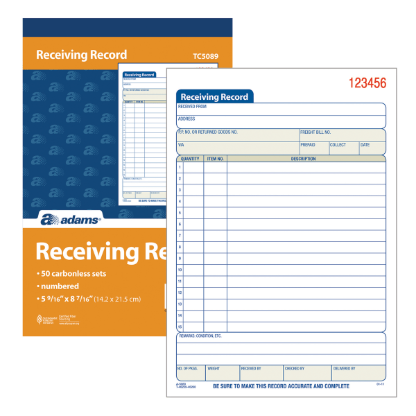 UPC 077925012609 product image for Adams® Carbonless 3-Part Receiving Record Book, 5 9/16