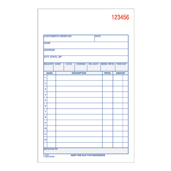 Adams Sales Order Record Book  3-Part  Carbonless  4-3/16  x 7-3/16   50 St/Bk