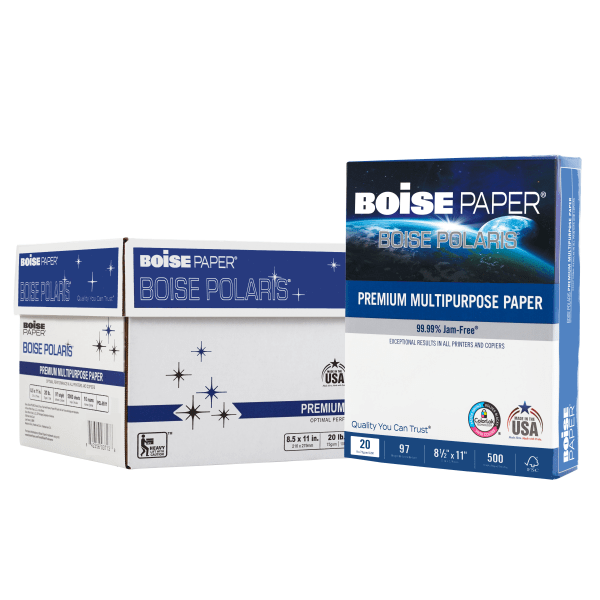 BOISE POLARIS Premium Multipurpose Copy Paper  8.5  x 11  Letter  97 Bright White  20 lb.  10 Ream Carton (5 000 Sheets)