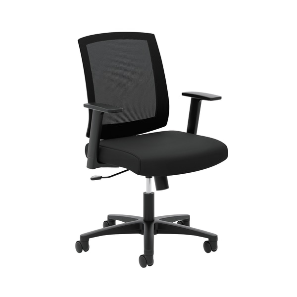 HON® Basyx Torch Task Chairs, Mesh Back, Fixed Arms, Black Seat, Fabric