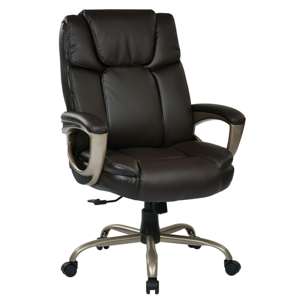 Office Star Work Smart Big & Tall Bonded Leather High-Back Chair, Espresso/Cocoa
