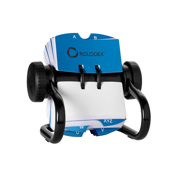 rolodex open rotary card organizer with 500 2-1/4 x 4 inch cards and 24 a-z guides black