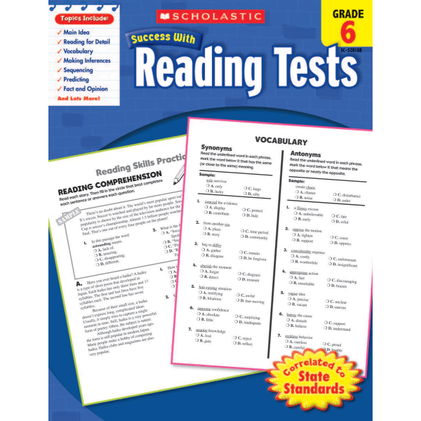 Scholastic Success With: Reading Tests Workbook, Grade 6