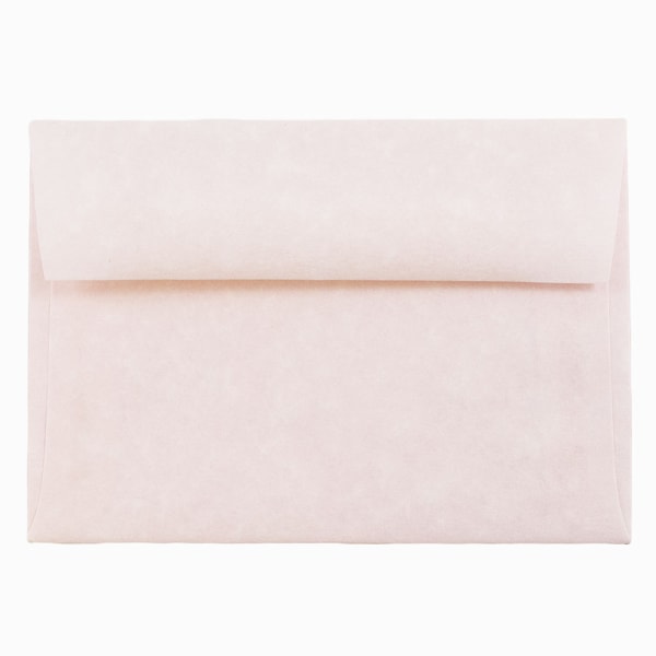 JAM Paper Booklet Envelopes, #4 Bar (A1), Gummed Seal, 30% Recycled, Parchment Pink Ice, Pack Of 25