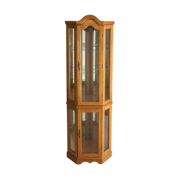 Southern Enterprises Lighted Corner Curio Cabinet, Golden Oak -  CM0695A
