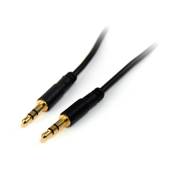 StarTech.com 1 ft Slim 3.5mm Stereo Audio Cable - M/M - Mini-phone Male Stereo Audio - Mini-phone Male Stereo Audio - 1ft - Black