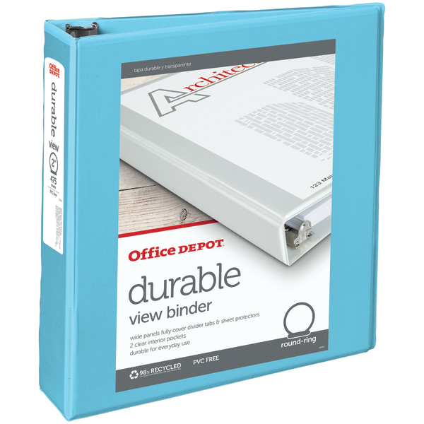 Office Depot® Brand 3-Ring Durable View Binder, 2"" Round Rings, Jeweler Blue -  OD06616