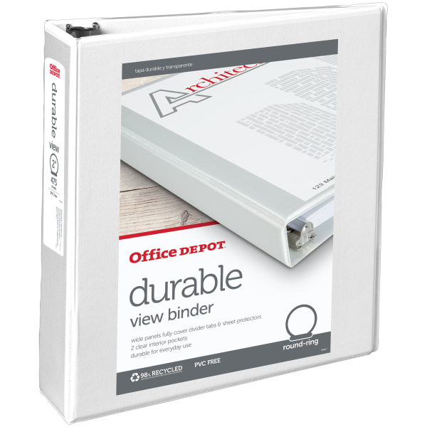 Office Depot® Brand Durable View 3-Ring Binder, 2"" Round Rings, White -  OD02962