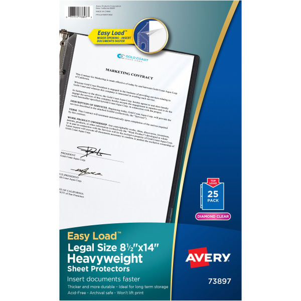 73897 Top-Load Polypropylene Sheet Protector Clear 25/Pack