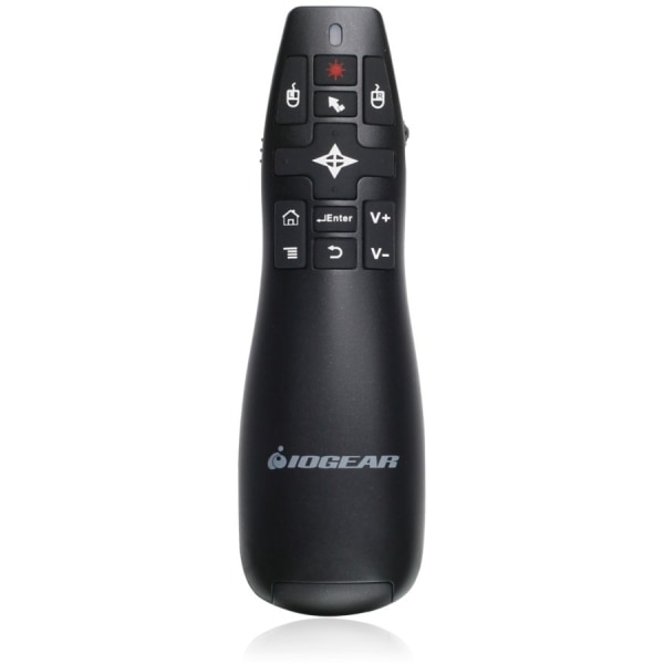 IOGEAR Gyro Presenter Mouse with Red Laser - Laser - Wireless - 65.62 ft - Radio Frequency - 2.40 GHz - Black - USB 2.0 - 1
